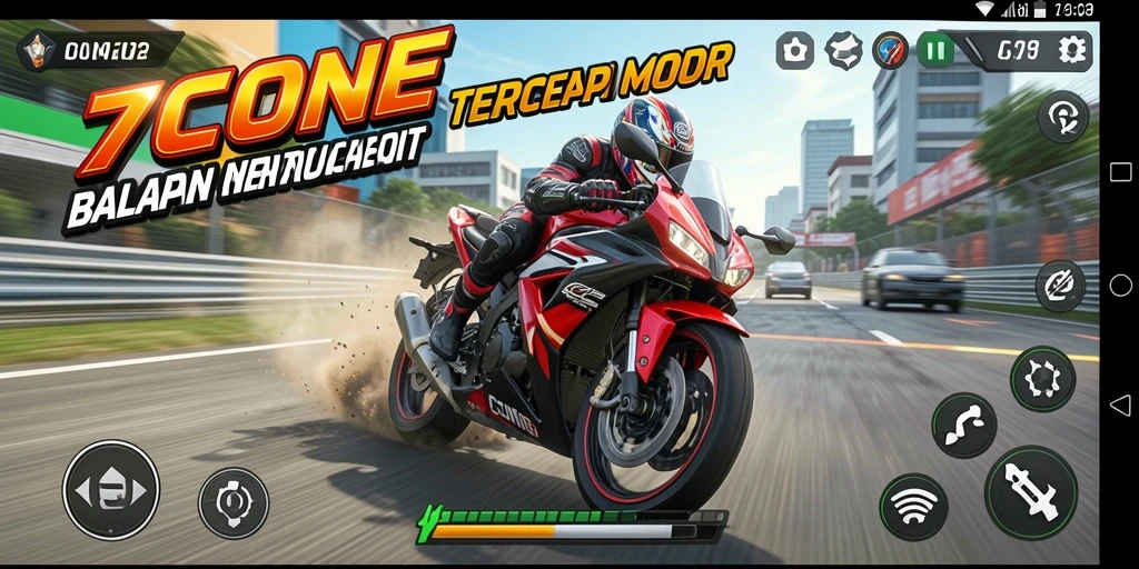 Gameplay mendebarkan dari 7CONE dengan balapan motor cepat.