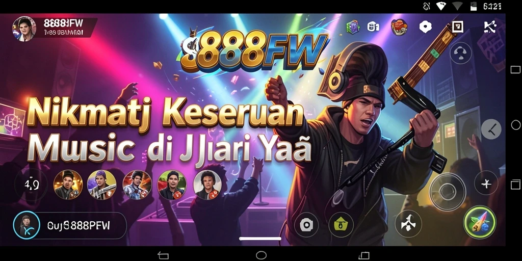 Screenshot gameplay 888FW menampilkan momen bersenang-senang dengan musik.