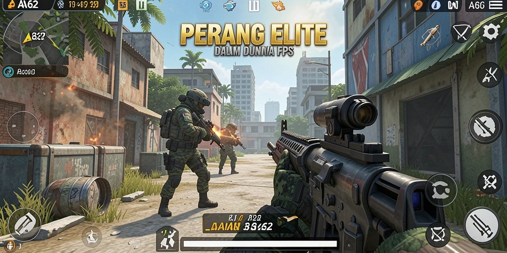 Screenshot gameplay AA62 menampilkan aksi tembak menembak yang intens.