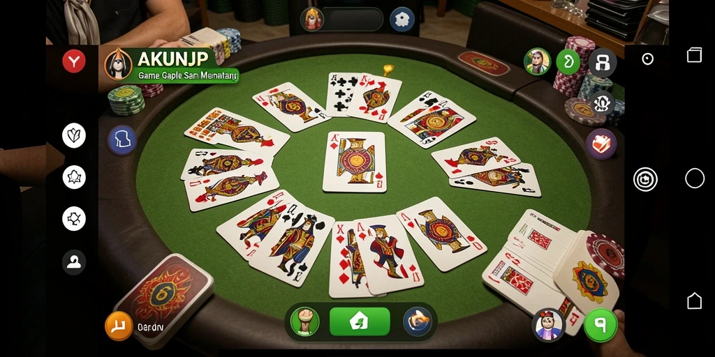 Screenshot utama AKUNJP yang menunjukkan gameplay Gaple yang menarik.