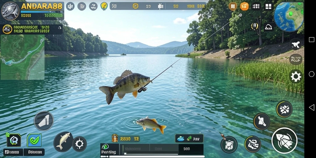 Screenshot gameplay ANDARA88 menampilkan aksi menangkap ikan yang seru.