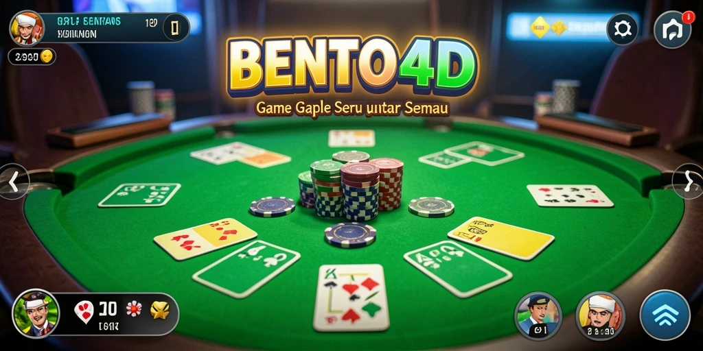 Screenshot utama BENTO4D menampilkan gameplay Gaple yang mengasyikkan.