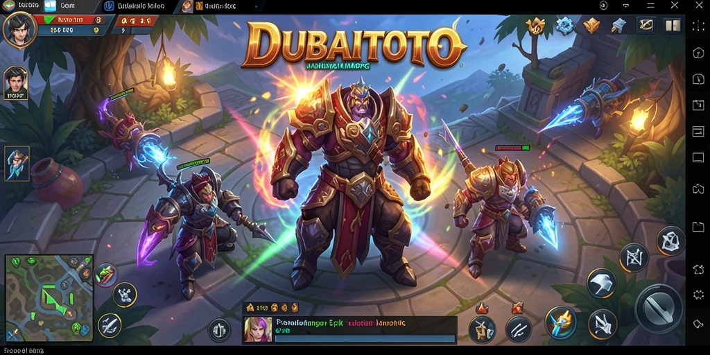Screenshot gameplay DUBAITOTO menunjukkan pertempuran seru di dunia MMORPG.