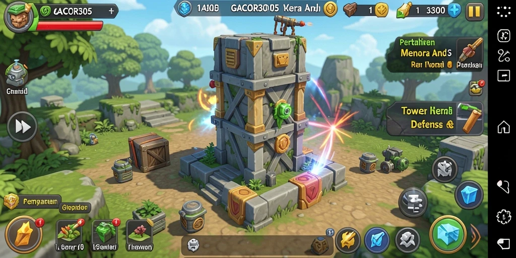 Tangkapan layar utama GACOR305 menampilkan aksi Tower Defense yang mendebarkan.