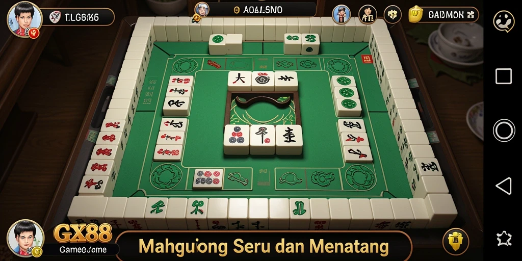 Tampak gameplay GX88 yang seru dengan ubin Mahjong berwarna-warni.