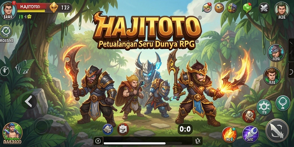 Tangkapan layar utama HAJITOTO yang menunjukkan aksi pertempuran intens.