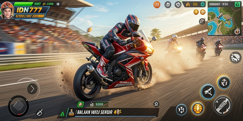 Tampilan gameplay IDN777 yang seru saat balapan motor.