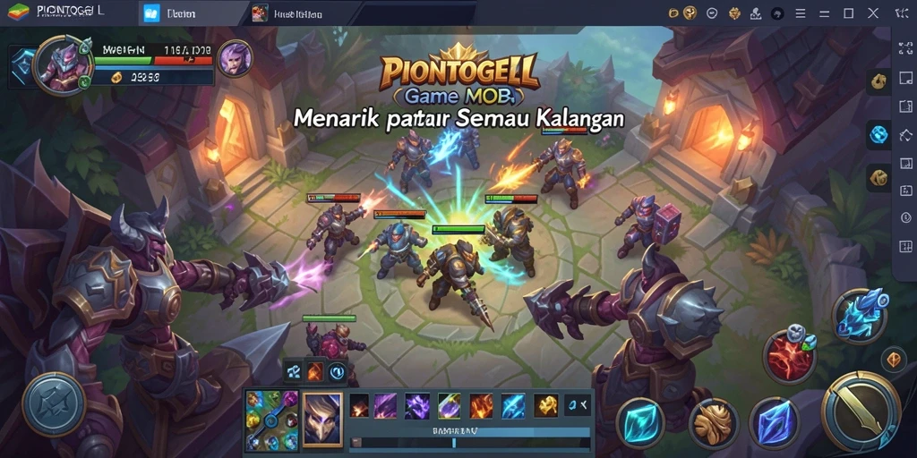 Screenshot gameplay PIONTOGEL dengan pertarungan seru di arena MOBA.