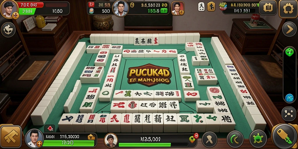 Tampilan gameplay seru di PUCUK4D menampilkan ubin Mahjong berwarna-warni.
