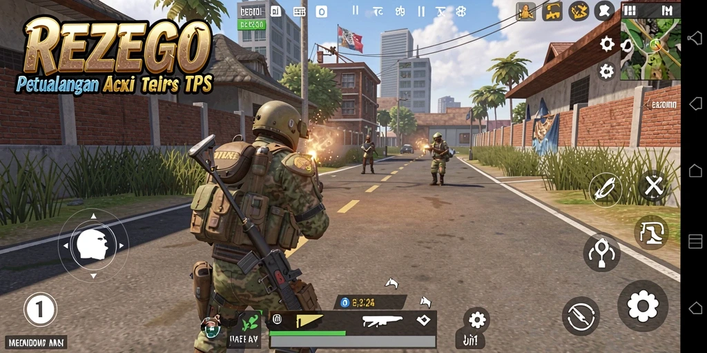 Tampilan gameplay mendebarkan dalam REZEGO yang menampilkan aksi seru.