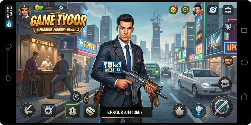 Tampilan gameplay RPRPRP menampilkan aktivitas manajemen bisnis yang seru.
