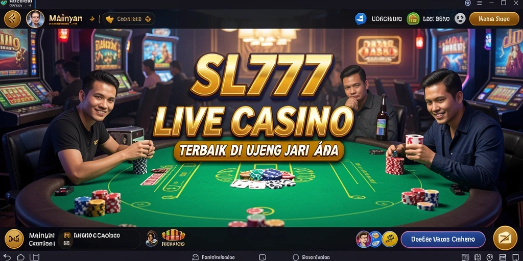 Screenshot gameplay <strong>SL777</strong> yang menunjukkan dealer profesional dan suasana kasino yang hidup.