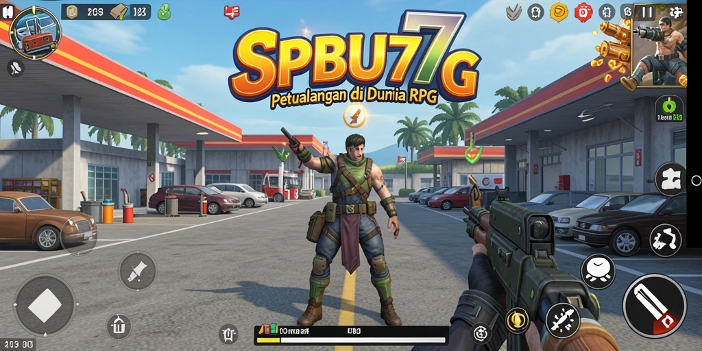 Screenshot menampilkan aksi pertempuran seru dalam SPBU77 dengan karakter pahlawan.