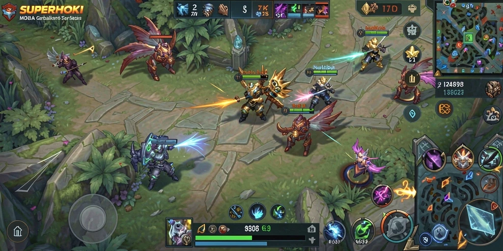 Tangkapan layar <strong>SUPERHOKI</strong> menampilkan aksi seru dalam pertempuran MOBA.